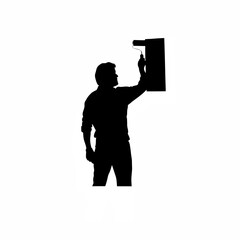 Man painting house wall silhouette isolated on white background