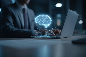 Exploring artificial intelligence concepts through digital brain representation in a modern office