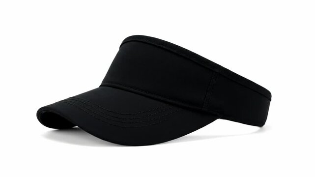 Black Visor Cap Isolated on White - A stylish black visor cap is presented against a clean white background. The cap is angled, showcasing its shape, stitching, and overall design.