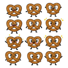 Obraz premium Collection of Kawaii Pretzel Mascots with Different Emotions.