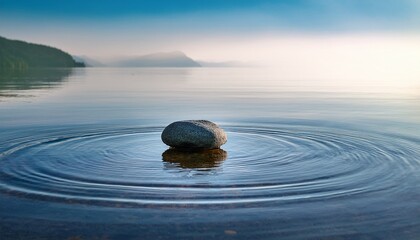 single stone resting in calm water with gentle ripples a peaceful zen inspired scene evoking balance simplicity and harmony in nature