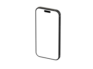 High-quality isometric mockup of a modern black smartphone with a blank screen, perfect for app presentations or website design.  Clean, minimalist design.