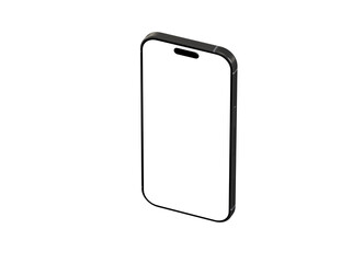 High-quality isometric mockup of a black smartphone with blank screen, perfect for app presentations or website designs.  Isolated on white background for easy use.