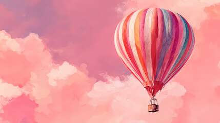 Obraz premium A colorful, vintage-style illustration of a hot air balloon with a striped