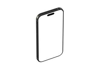 High-quality isometric mockup of a black smartphone with a blank screen. Perfect for app presentations, website design, and technology concepts.