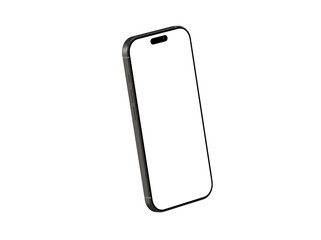 High-quality image of a modern smartphone with a blank white screen, isolated on white background. Perfect for app presentations, website mockups, and mobile device d