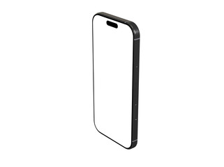 Clean 3D render of a black smartphone with a blank screen, perfect for app presentations or technology designs. Isolated on white.