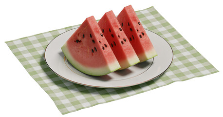 Refreshing watermelon slices on a checkered napkin invite summer vibes and healthy eating, perfect for seasonal promotions and vibrant food content