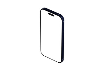 Clean isometric view of a modern smartphone with a blank screen, perfect for app presentations or technology concepts.