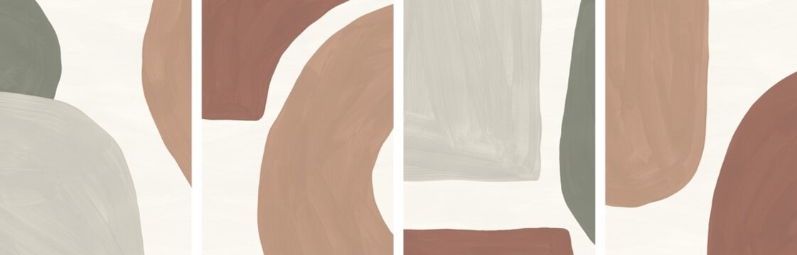 Fototapeta Abstract contemporary background set with organic forms in earthy colors. Creative design in terracotta, beige, sage green, sienna shades. Modern gouache texture collection with paint brush strokes