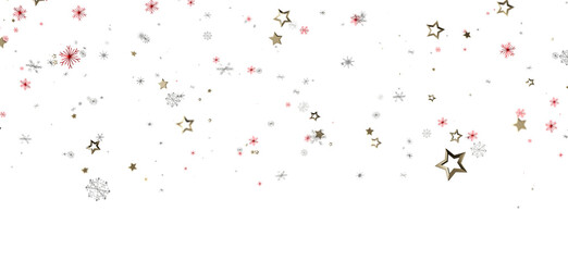 Fototapeta premium Elegant holiday background with gold stars, snowflakes, and sparkling details against a clean white backdrop. Perfect for seasonal designs, invi