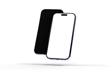 High-quality mockup of two smartphones with blank screens, perfect for app presentations or website designs.