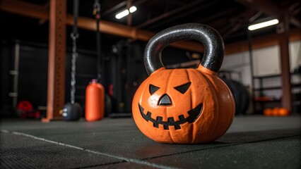 Kettlebell in shape of jack-o-lantern pumpkin for Halloween