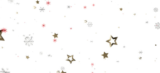 Elegant festive background featuring gold stars and snowflakes on a clean white backdrop, ideal for Christmas and holiday designs, conveying joy