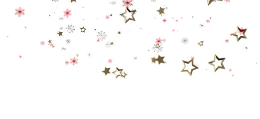Festive image with gold stars and red snowflakes against a bright white backdrop, perfect for holiday designs and seasonal greetings.