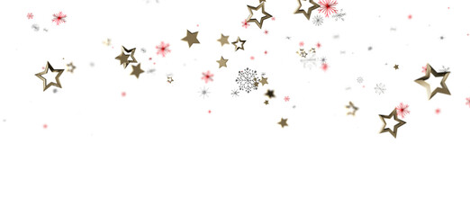 Festive background featuring floating golden stars and snowflakes, perfect for holiday designs. Ideal for Christmas greetings, winter events, an