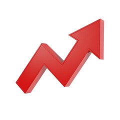 Vibrant red arrow dynamically illustrating upward trends and progress, ideal for visual business reports and growth projections in marketing materials