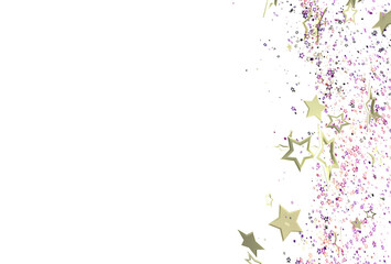 Sparkling golden stars and glitter confetti on white. Perfect for celebrations, holidays, and festive designs. Download now!