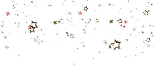Glittering stars and snowflakes on white background. Perfect for Christmas, New Year's, or winter celebrations, conveying joy and festive cheer.