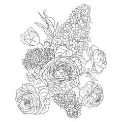 Lilacs and ranunculus bouquet