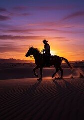 Horseback rider in desert sunset