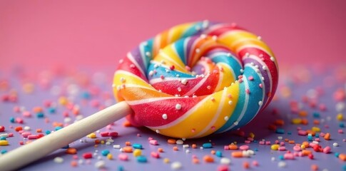 Close-up, colorful lollipop, glittering sugar coating, sweet treat, blue