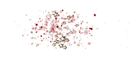 A beautiful arrangement of Christmas stars and snowflakes in red, silver, and gold. Perfect for holiday designs and celebrations. Ideal for seas