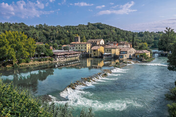 Picturesque village on the Mincio River: Borghetto in the municipality of Valeggio sul Mincio, province of Verona, Veneto; Italy.