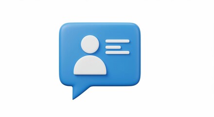 Blue speech bubble with contact icon, 3D rendering on white background