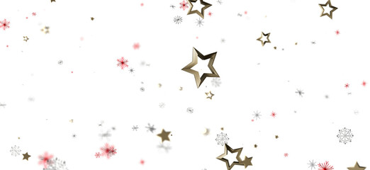 A festive abstract background featuring golden stars and snowflakes on a clean white background. Perfect for holiday designs, Christmas greeting