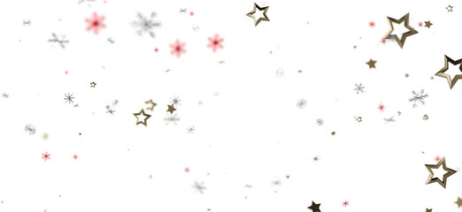 Festive and whimsical abstract background featuring floating gold stars and delicate snowflakes. Perfect for holiday designs, winter promotions,
