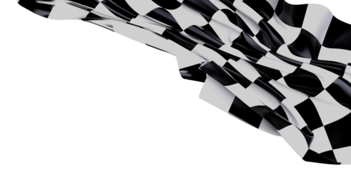 Dynamic shot of a checkered racing flag waving against a clean white background. Perfect for motorsport, finish line, and achievement themes. Ca