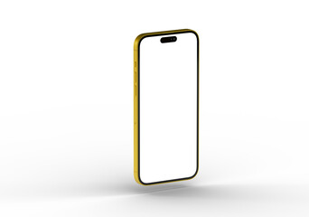 High-quality image of a gold smartphone mockup with a blank screen, perfect for app presentations or website designs.