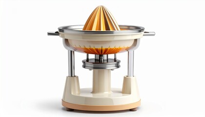 A vintage-style electric citrus juicer with a cream-colored base and chrome accents, designed for extracting fresh juice from fruits.