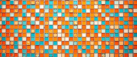 Fototapeta premium Vibrant mosaic tile background in orange, teal, and white, bright colors, abstract