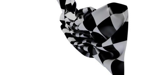 A 3D rendered image of a checkered flag against a white background, perfect for design and conceptual ideas. This image is ideal for representin