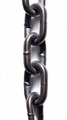 Obraz premium Fractured Chain Link Close-Up on White Background with Subtle Shadow Vertical Stock Image