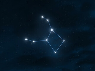 Constellation Crater in the starry night sky. Bright stars connected by lines. Astrological image.