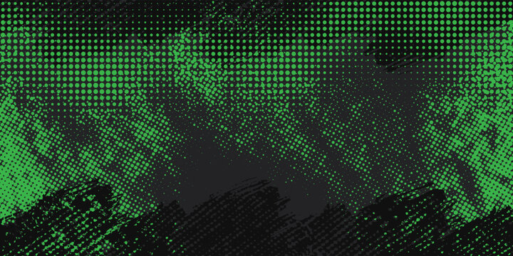 Green halftone grunge background with dark texture