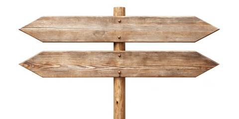 Fototapeta premium Rustic Wooden Directional Signpost with Two Blank Arrows Ideal for Displaying Messages or Directions