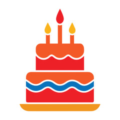 Vector icon of birthday cake silhouette with candles isolated on white background.
