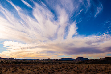 Dramatic streaky clouds at sunset in the Richtersveld of the Northern Cape in South Africa