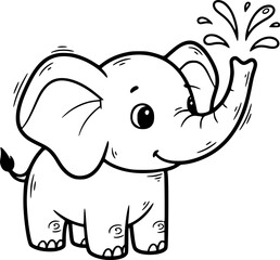 Cute baby elephant doodle with splashing trunk
