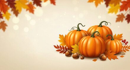 Autumn fall thanksgiving day composition with decorative pumpkins, acorns and leaves on white background. halloween pumpkin with leaves