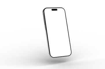 High-quality 3D render of a modern smartphone with a blank screen, perfect for app presentations or website mockups. Clean, minimalist design.