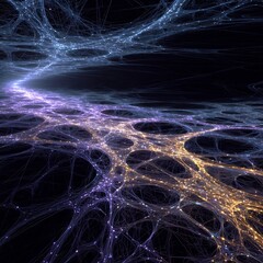 Abstract futuristic glowing network with interconnected lines and luminous particles, symbolizing data, technology, and AI neural connections.