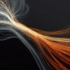 Abstract Digital Data Stream: Flowing Optical Fiber Lines with Glowing Particles on Dark Background