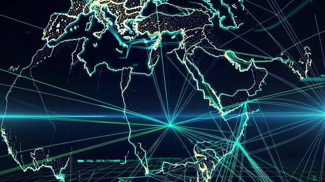 Digital network map of Saudi Arabia linking MENA for data exchange.