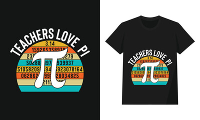 Teachers Love Pi Retro Sunset Math Digits Typography Graphic Design