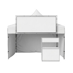 3D Promotion Tent with Blank Billboard and Stand Mockup isolated on white background
